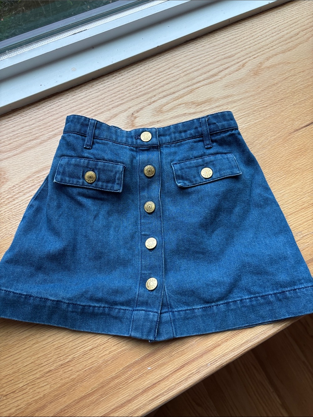 Girls denim gold button skirt
